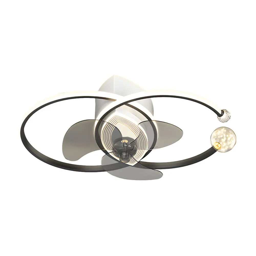 Modern Bedroom Ceiling Fan and Light with 2 Rings and Simple Luxury 3-Step Dimming Luxe