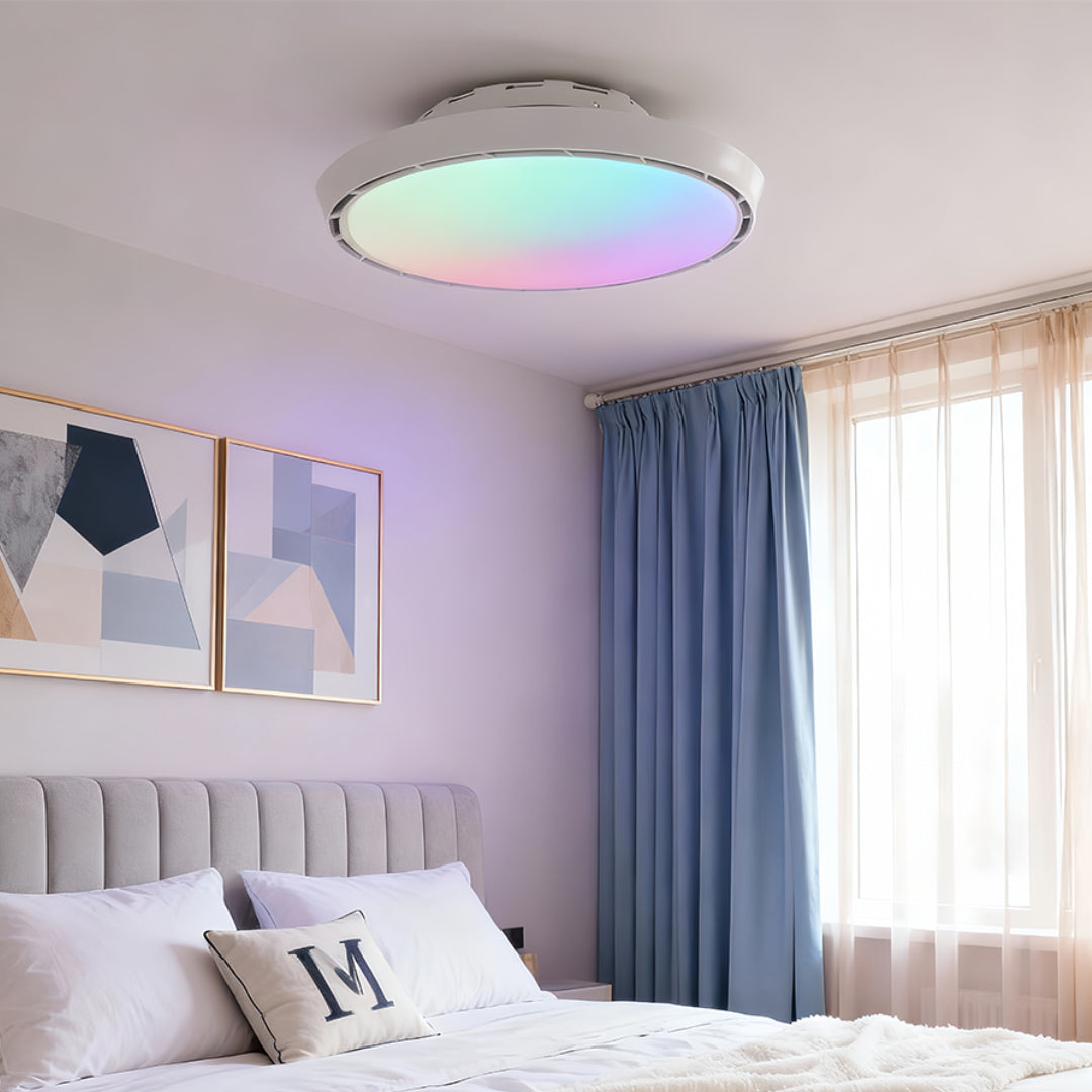 Modern Round Ceiling Fan with Dimmable LED Light - Leafless Design
