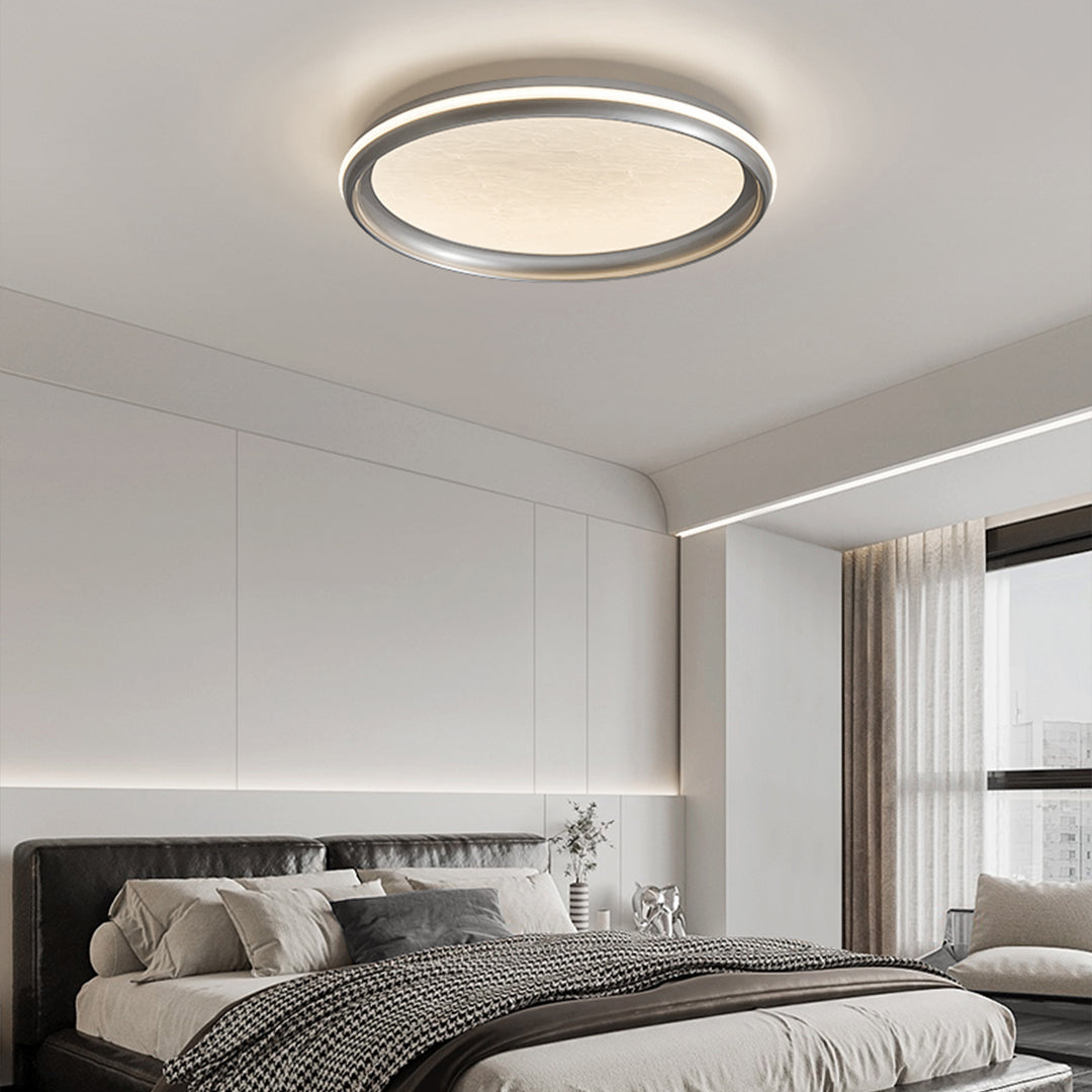 Minimalist LED Flush-Mount Ceiling Light — Silver Metal, White Acrylic Shade, Dimmable 3000K–6000K, 40cm / 50cm