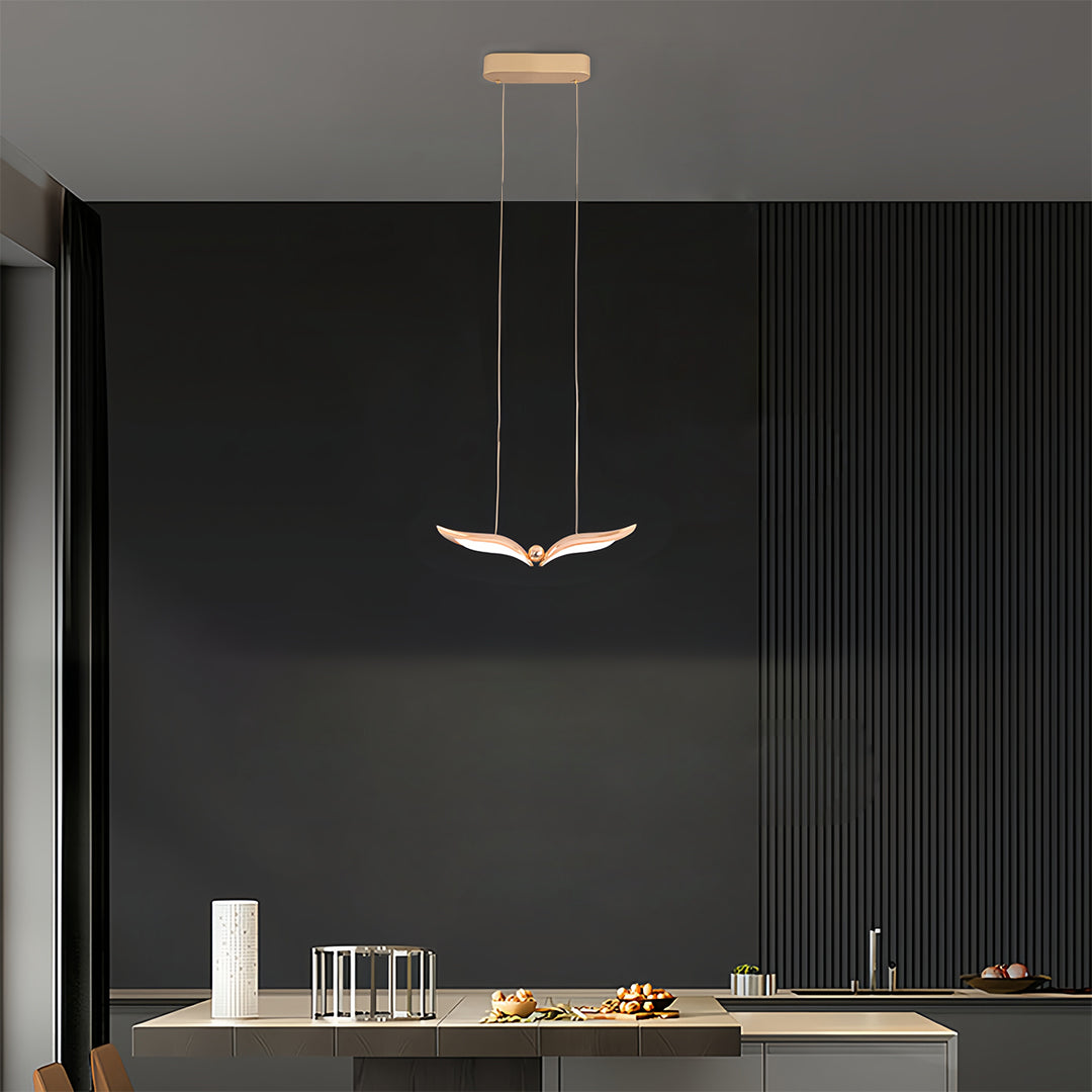 Seagull Multi-Light Pendant — Rose Gold Iron, Acrylic 3D Shadow, 1-, 3-, or 5-Head LED, Dual Color Temperature