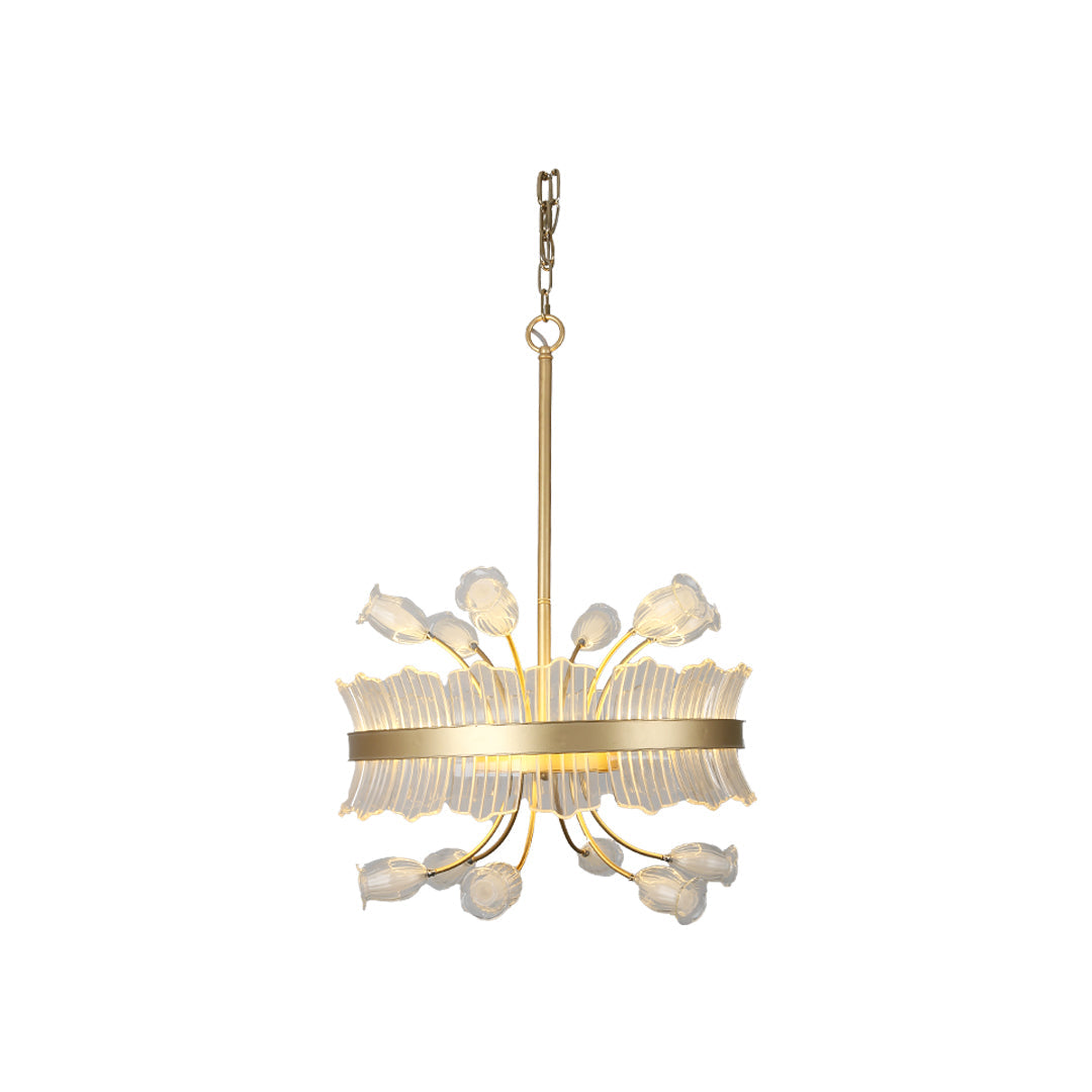Blossom Chandelier — Gold-Plated Metal with Crystal Glass, 25W LED, 3000K, Adjustable 1.8m Cord, 20.5"