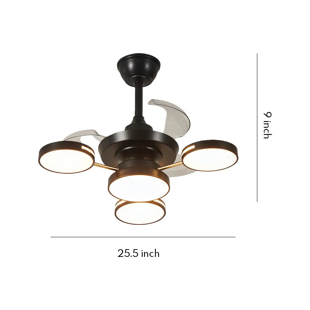 French Vintage Iron Art Ceiling Fan with Four Lights and 3 Blades Luxe