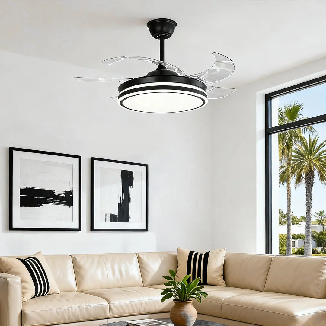 Stylish Black Ceiling Fan with Lights and Remote Control - All-Copper Design Luxe