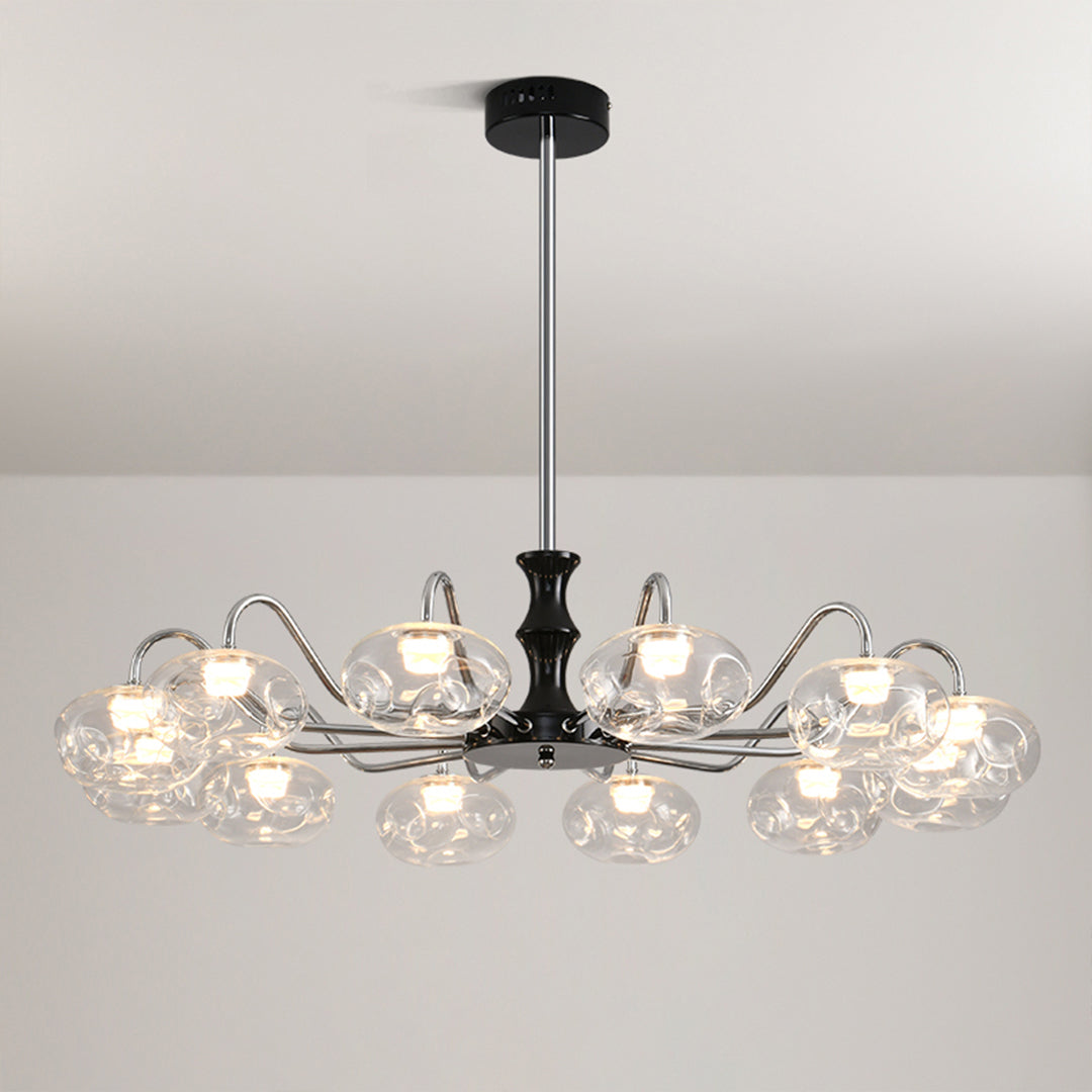 Magic Bean Art Glass Chandelier — Wrought Iron, Ribbed Glass, Full-Spectrum LED, 3-Color Dimming, 8-Light / 12-Light