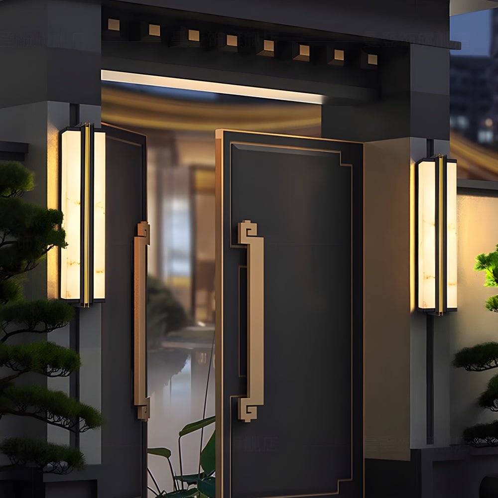 Contemporary Outdoor Wall Sconce — Stainless Steel, Resin Marble Shade, 30W LED, IP54, Black