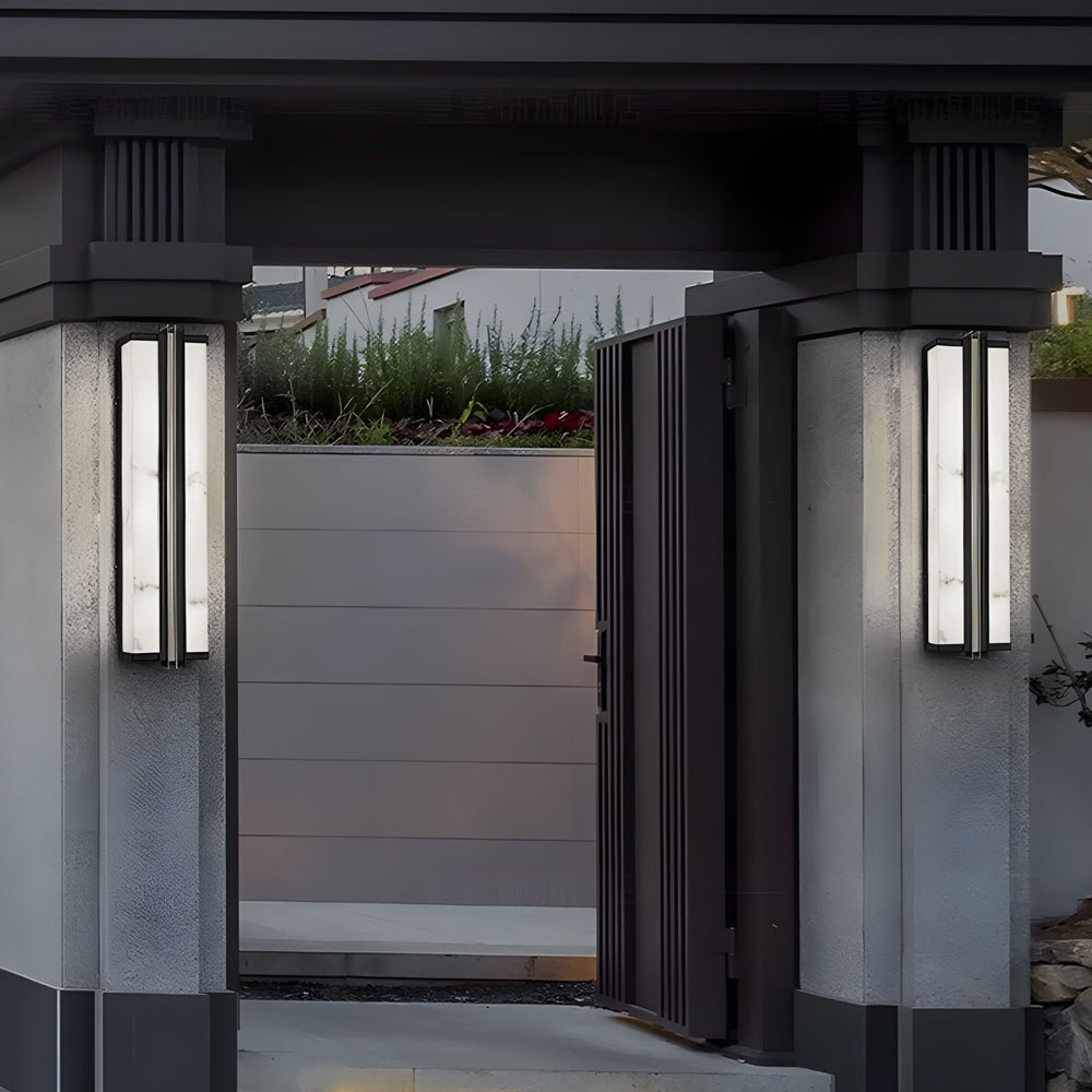 Contemporary Outdoor Wall Sconce — Stainless Steel, Resin Marble Shade, 30W LED, IP54, Black