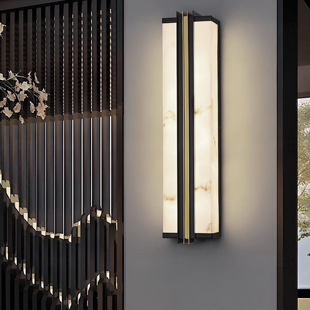 Contemporary Outdoor Wall Sconce — Stainless Steel, Resin Marble Shade, 30W LED, IP54, Black