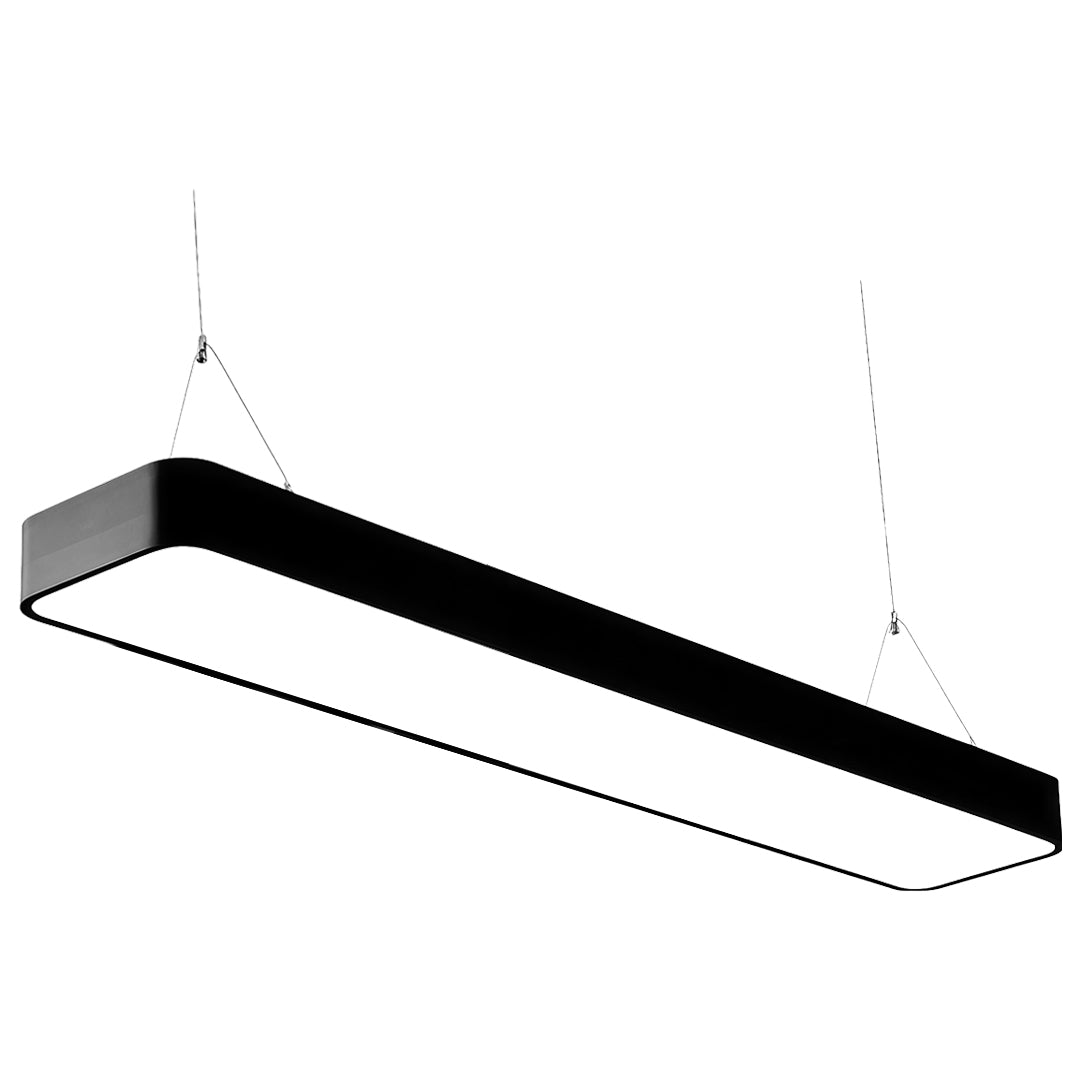 Modern Linear Rectangular Chandelier — Black Aluminum, White Acrylic, Integrated LED, Adjustable Chain