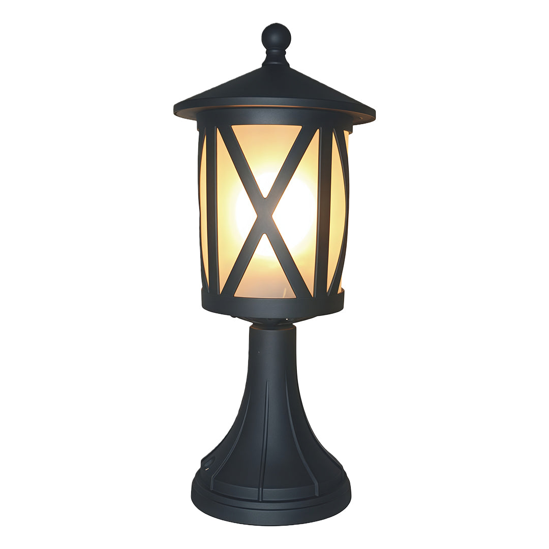 Vintage Outdoor Pillar Light — Sand-Black Cast Aluminum and Glass, 9W LED, IP44, E27
