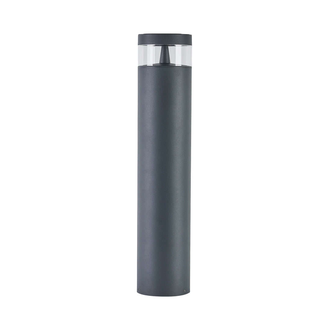 Minimalist Cylindrical Outdoor Bollard Path Light — Sand-Gray Aluminum, LED 12W, 3000K, IP65 Weatherproof