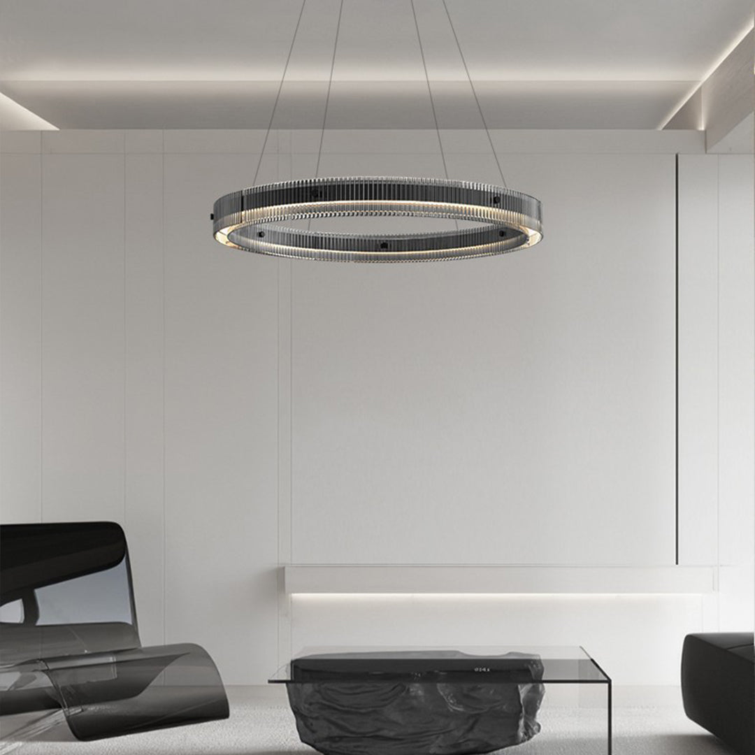 Round Black Glass Chandelier — Aluminum, Full-Spectrum LED, RA≥97, Dimmable, 60cm / 80cm / 100cm