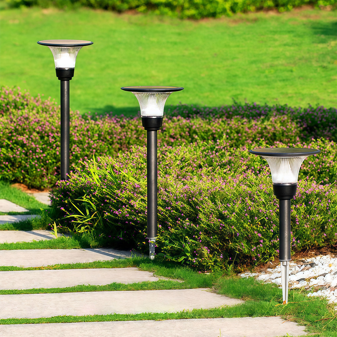 Black Solar Path Light with Ground Socket — Die-Cast Aluminum, 5W LED, Dual Color Temperature (3000K/6000K), IP65, 4000mAh, 30"