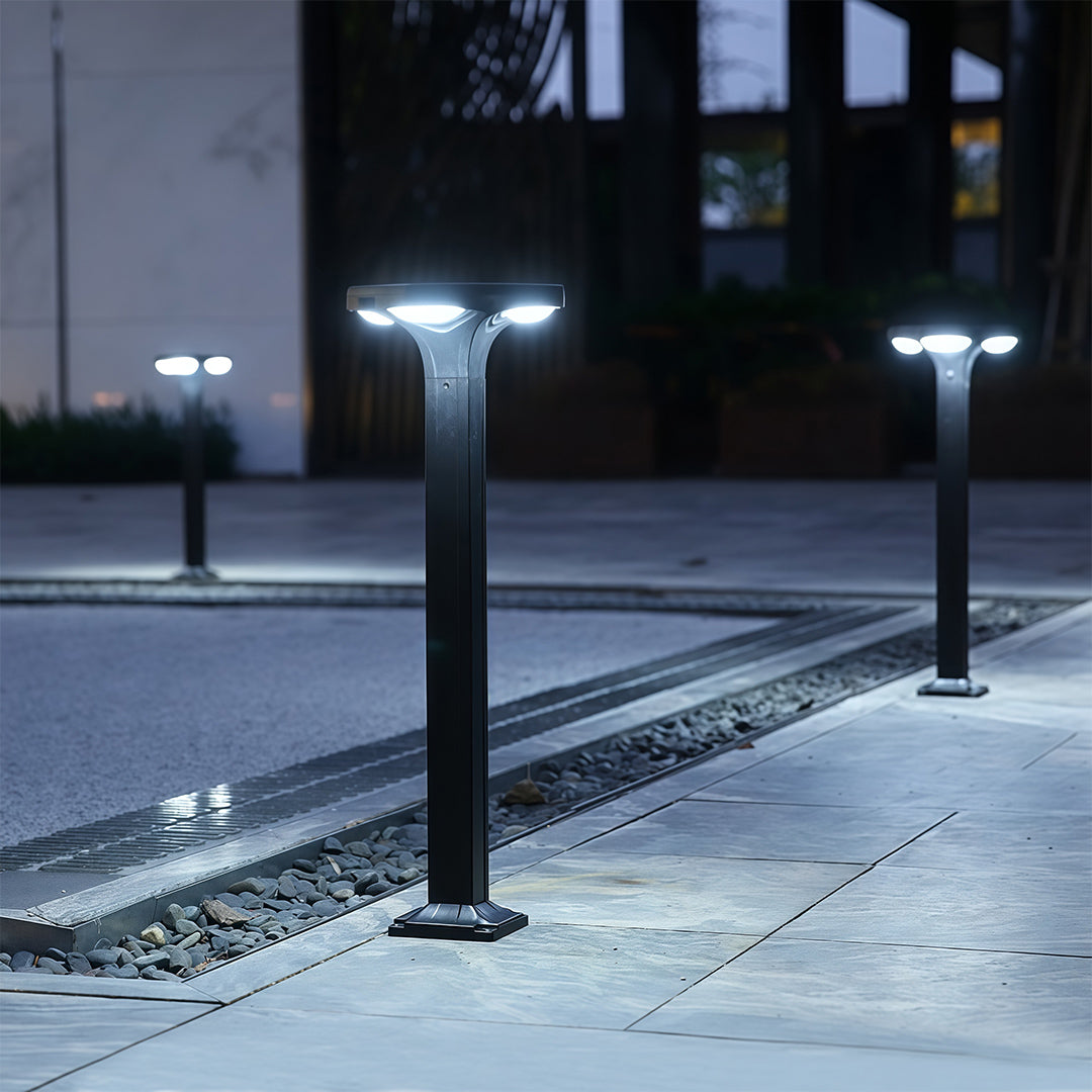 Outdoor Bollard Light — Black Aluminum, LED, Solar / Hardwired, IP65, 4 Heights, 3000K / 6000K