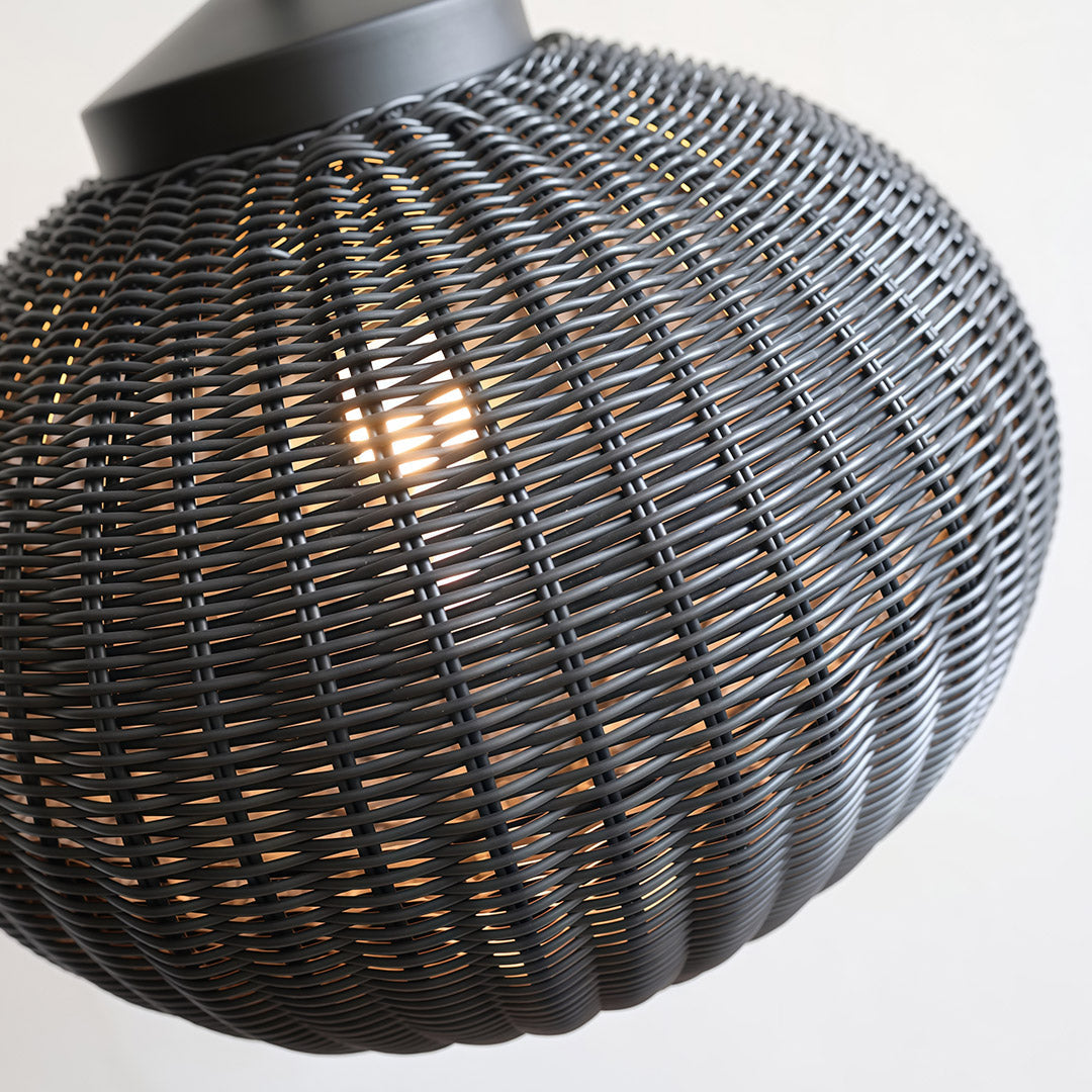 Woven Rattan Outdoor Pendant Light — Black Iron, LED, 7W, 47.2" Adjustable Chain, 3 Sizes