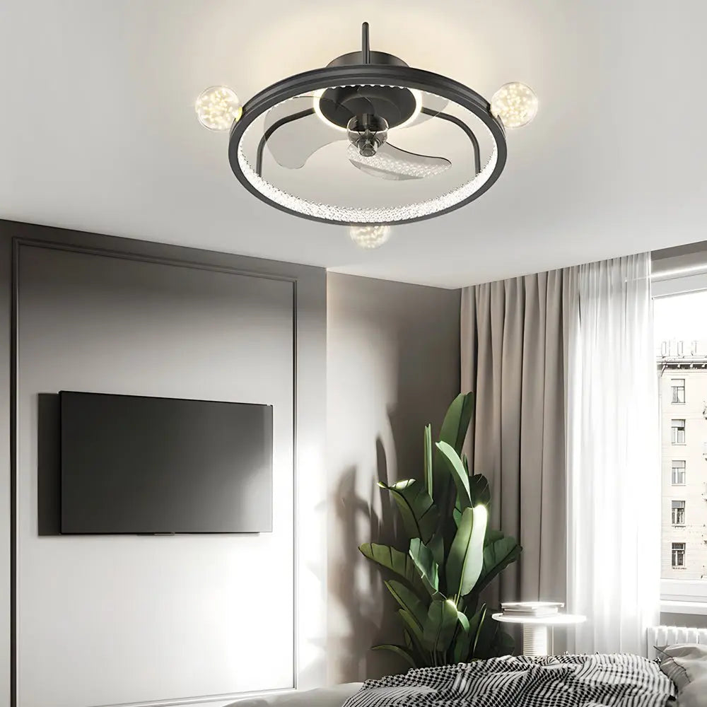 Modern Bladeless Ceiling Fan Light with Round Acrylic Ball Decor and 3-Step Dimming Luxe