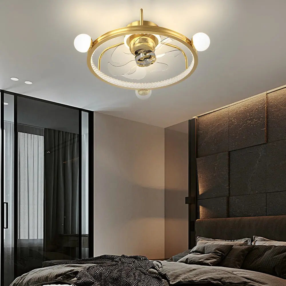 Modern Bladeless Ceiling Fan Light with Round Acrylic Ball Decor and 3-Step Dimming Luxe