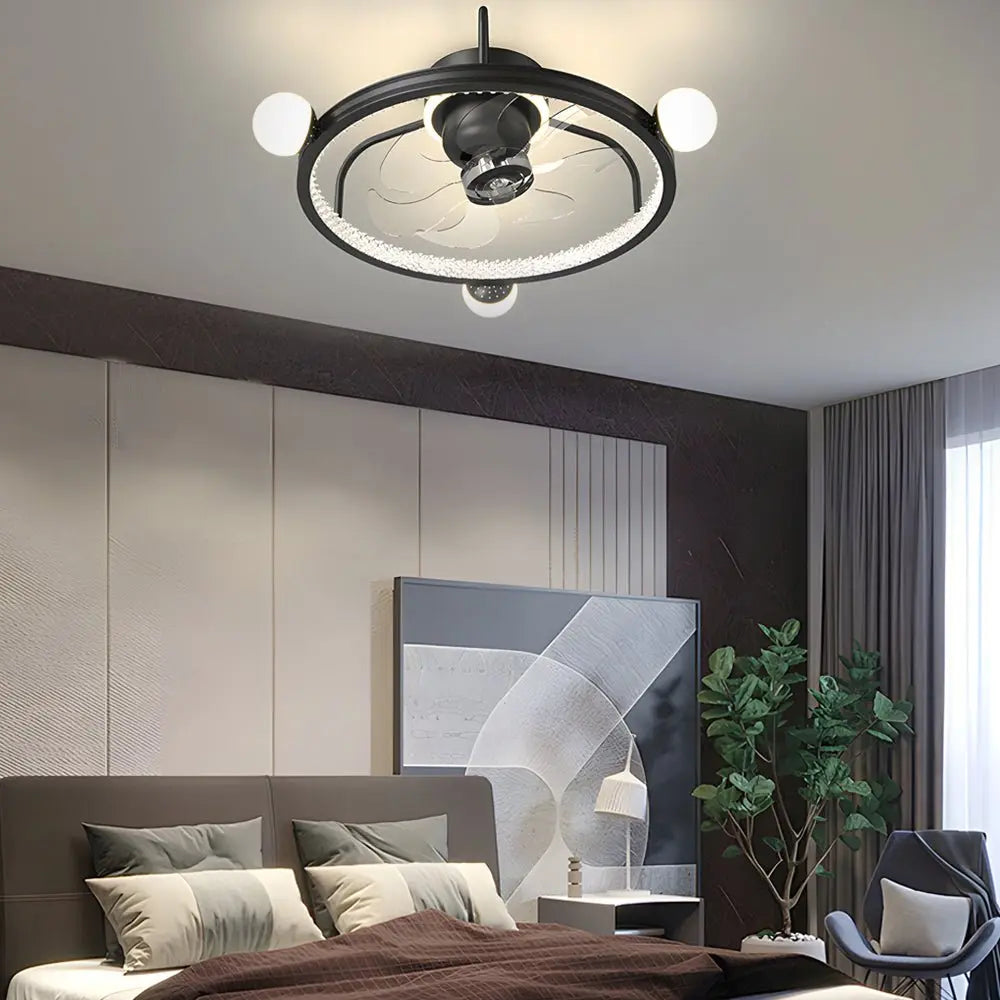 Modern Bladeless Ceiling Fan Light with Round Acrylic Ball Decor and 3-Step Dimming Luxe