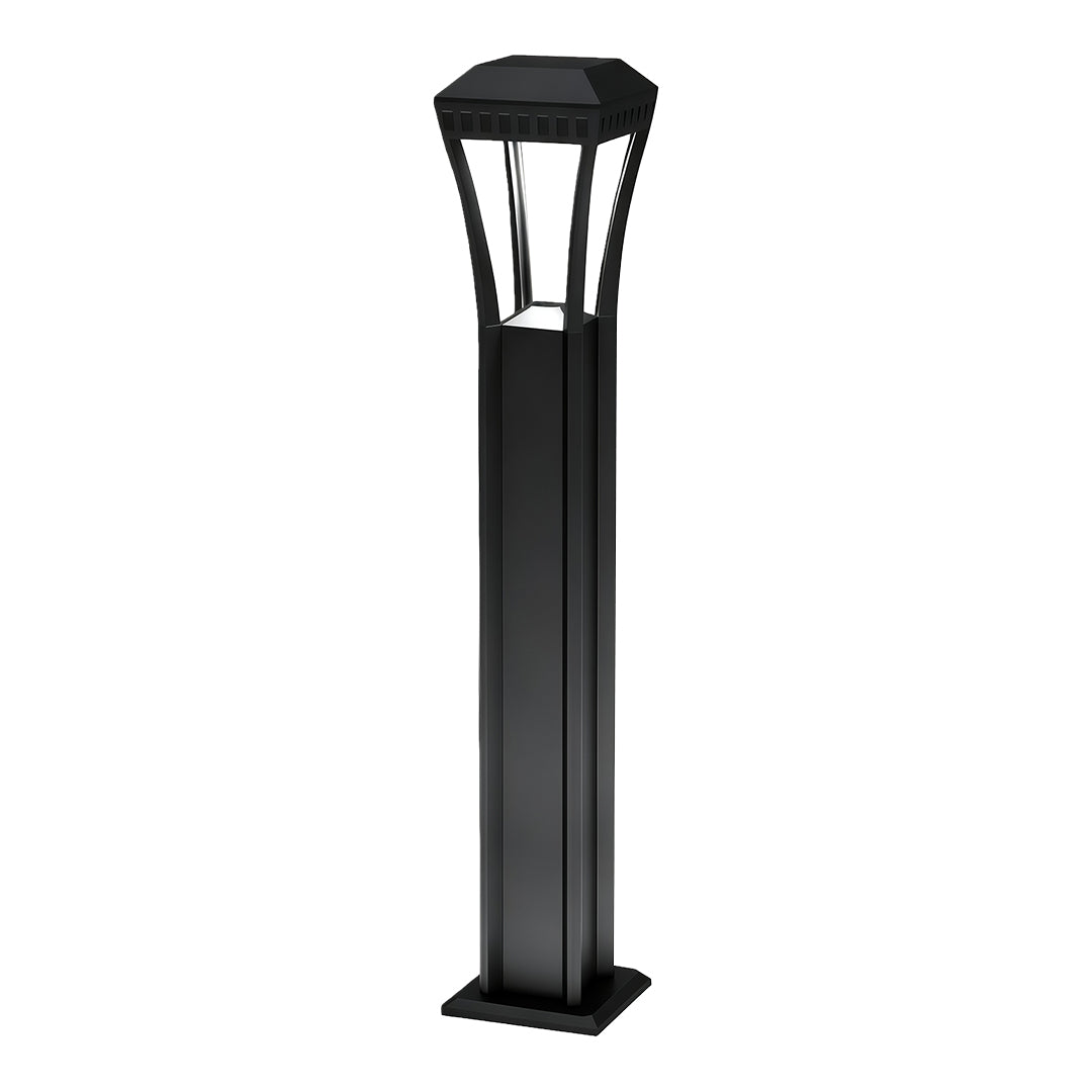 Geometric Square Bollard Light — Black Aluminum, Transparent Glass, 7W LED, IP54, 60cm / 80cm