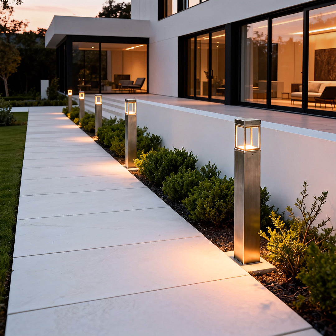 Square Column Outdoor Bollard Light — Gold-Plated Copper, 5W LED Warm White, IP55, 30.7"