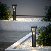 Geometric Square Bollard Light — Black Aluminum, Transparent Glass, 7W LED, IP54, 60cm / 80cm