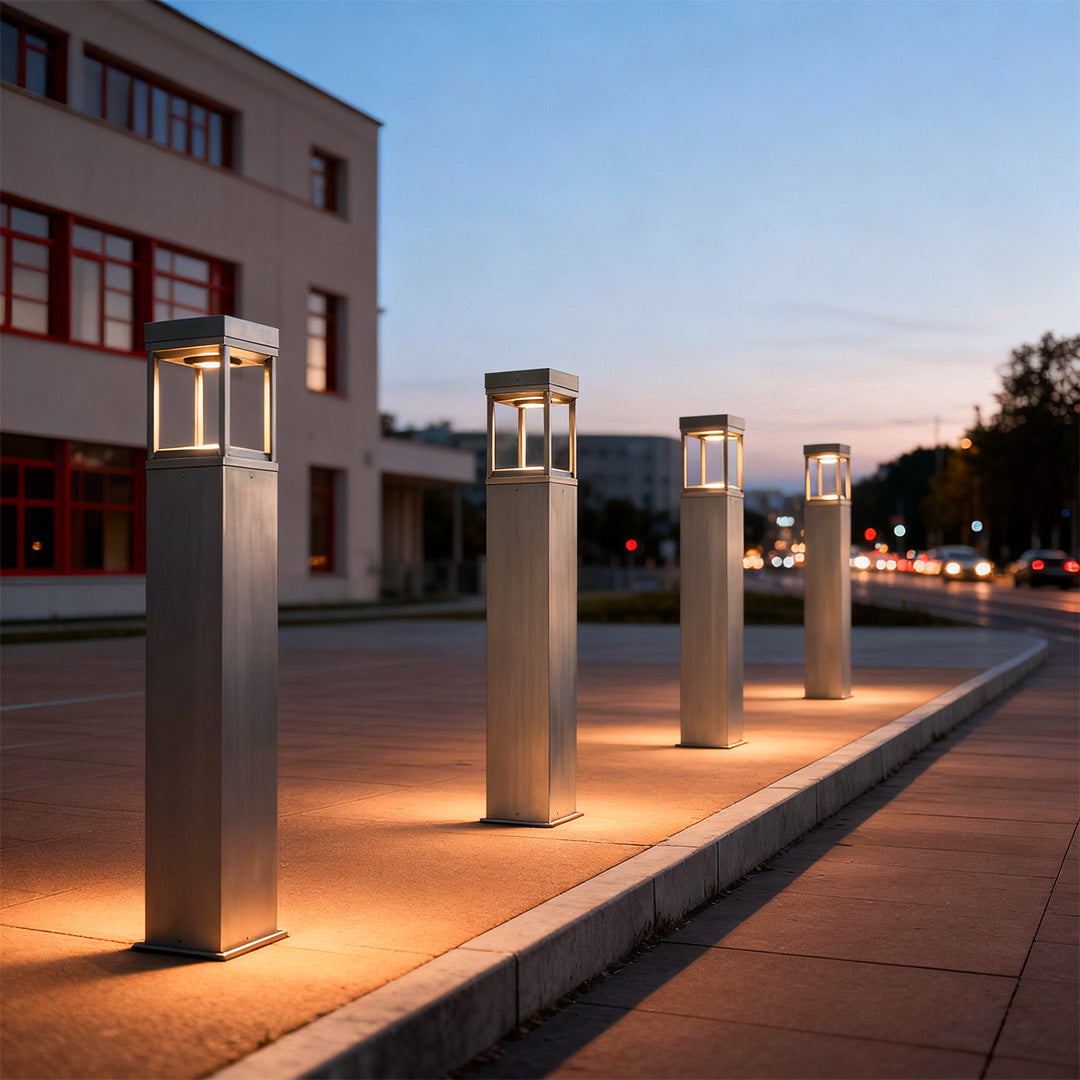 Square Column Outdoor Bollard Light — Gold-Plated Copper, 5W LED Warm White, IP55, 30.7"
