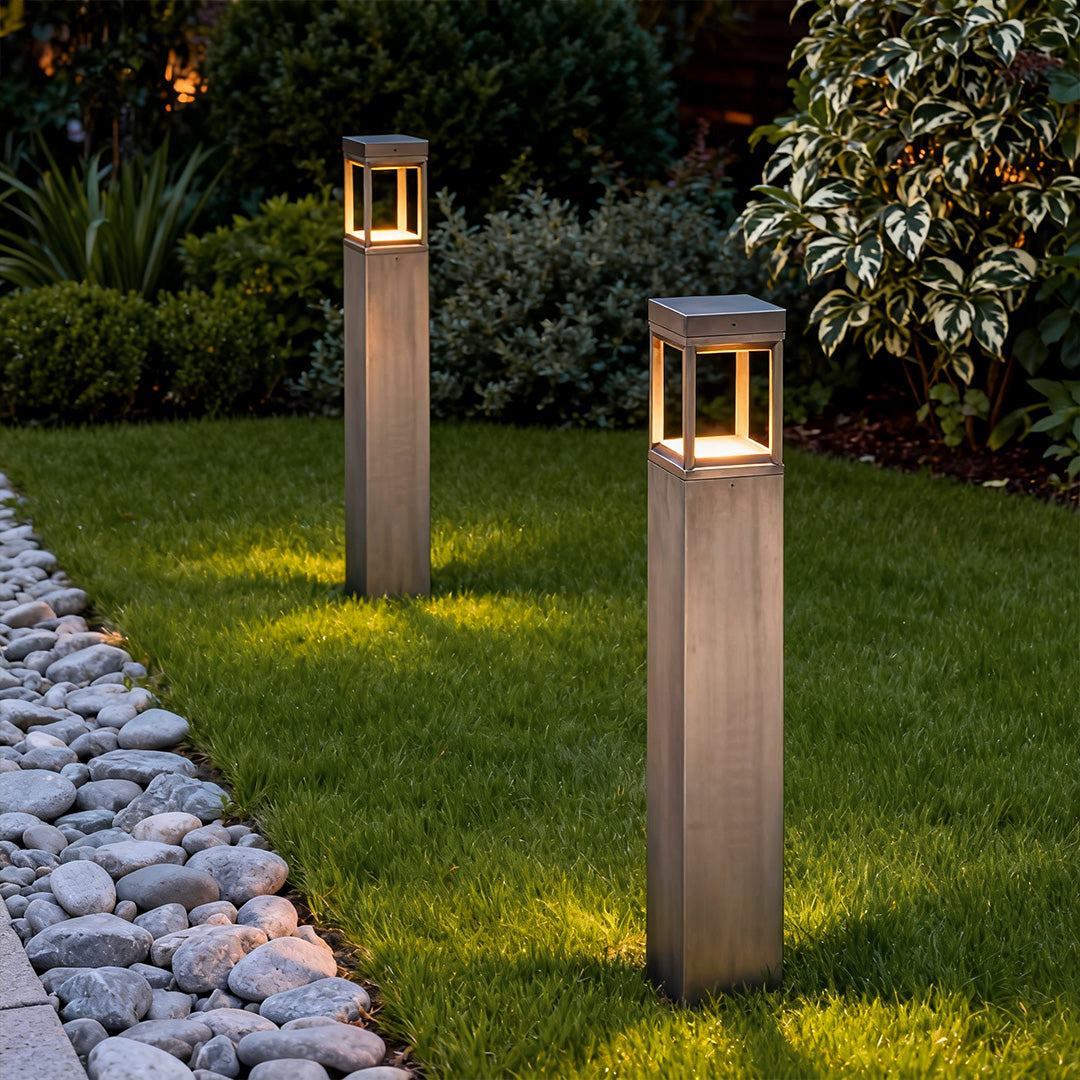 Square Column Outdoor Bollard Light — Gold-Plated Copper, 5W LED Warm White, IP55, 30.7"