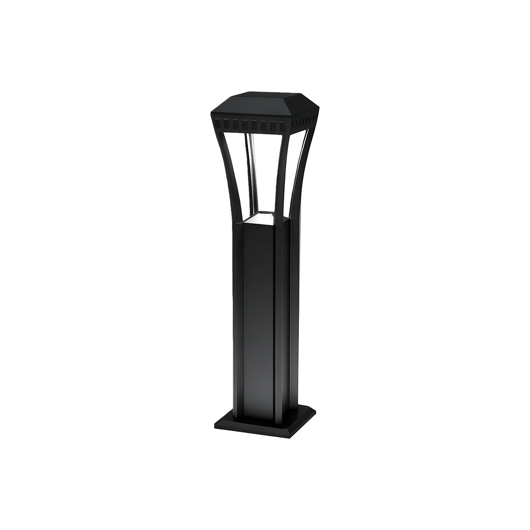 Geometric Square Bollard Light — Black Aluminum, Transparent Glass, 7W LED, IP54, 60cm / 80cm