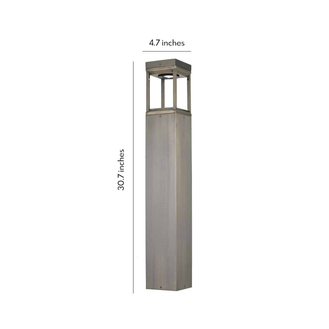 Square Column Outdoor Bollard Light — Gold-Plated Copper, 5W LED Warm White, IP55, 30.7"