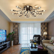 Modern Crystal Leaf Ceiling Light with Brass Branch Chandelier Design