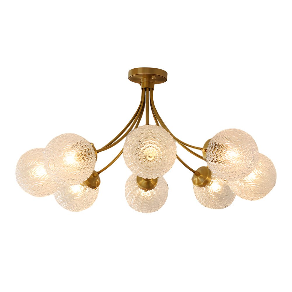 Contemporary Carved Glass Semi-Flush Mount — Brass, 3-Step Dimming, 3000K/4500K/6000K, 6- or 8-Light