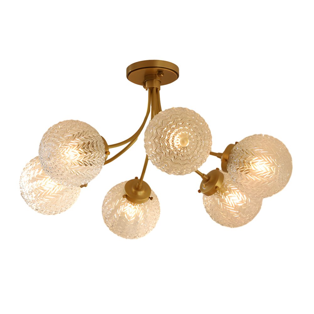 Contemporary Carved Glass Semi-Flush Mount — Brass, 3-Step Dimming, 3000K/4500K/6000K, 6- or 8-Light