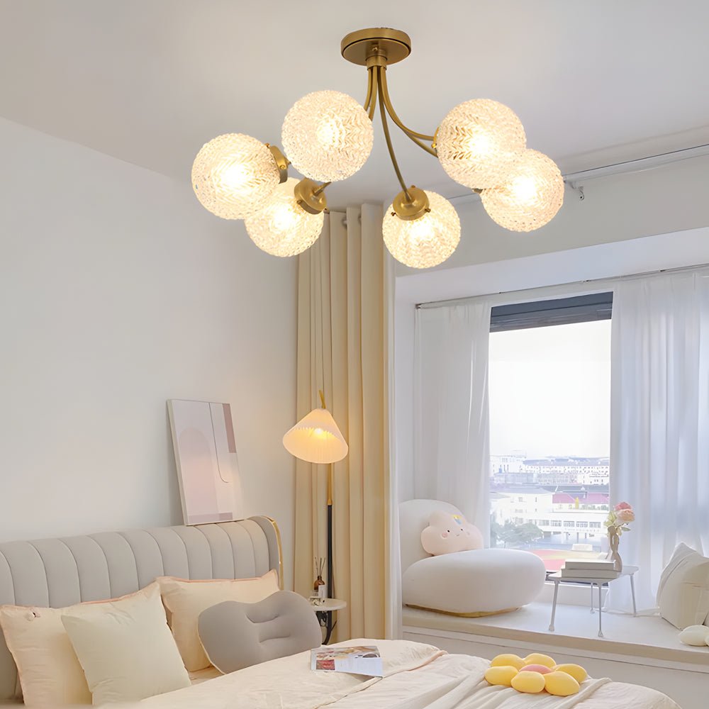 Contemporary Carved Glass Semi-Flush Mount — Brass, 3-Step Dimming, 3000K/4500K/6000K, 6- or 8-Light