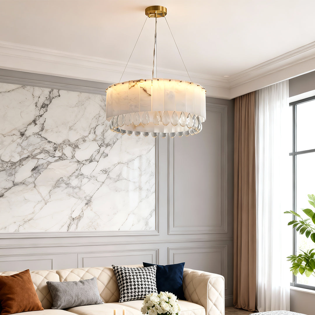 Cloud Stone Modern Chandelier — Solid Brass, G9 Warm Light, 59.1" Adjustable Chain, 17.7"–31.5" Sizes