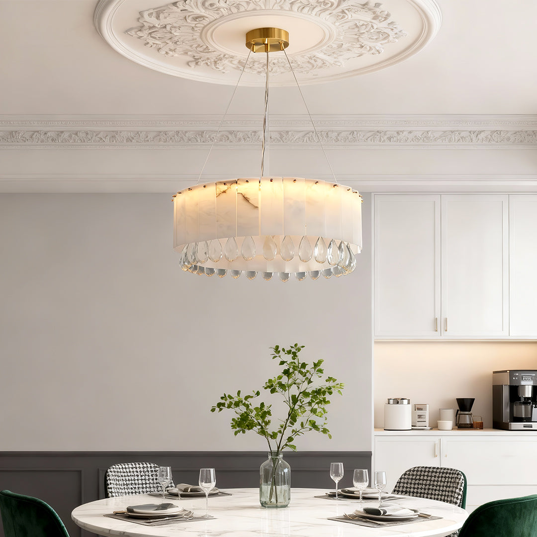 Cloud Stone Modern Chandelier — Solid Brass, G9 Warm Light, 59.1" Adjustable Chain, 17.7"–31.5" Sizes