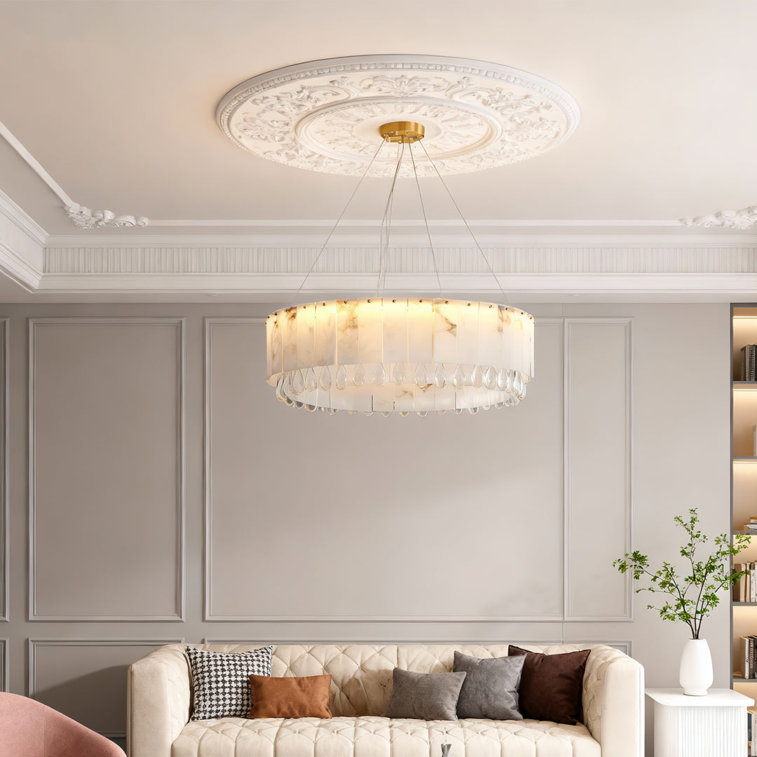 Cloud Stone Modern Chandelier — Solid Brass, G9 Warm Light, 59.1" Adjustable Chain, 17.7"–31.5" Sizes
