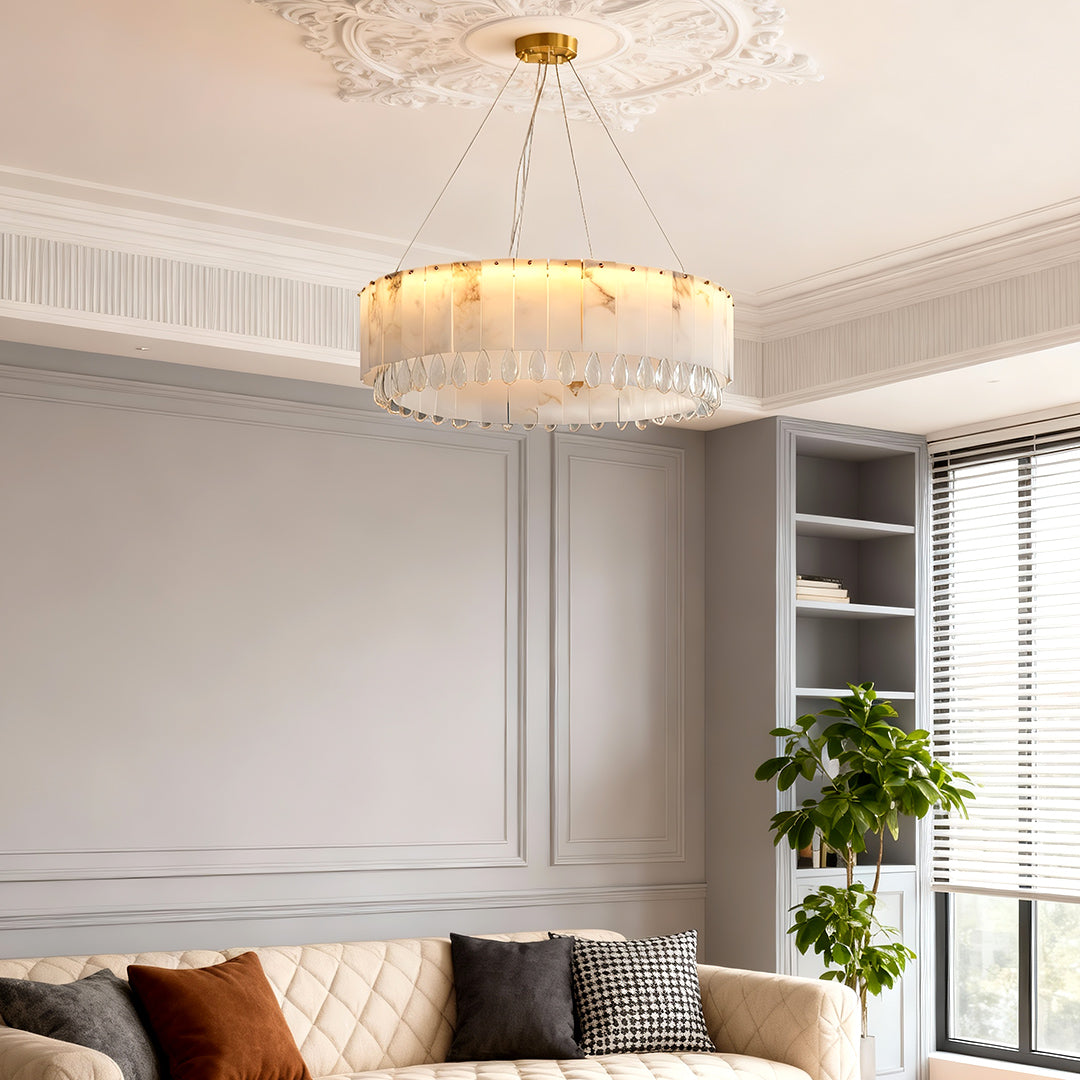 Cloud Stone Modern Chandelier — Solid Brass, G9 Warm Light, 59.1" Adjustable Chain, 17.7"–31.5" Sizes