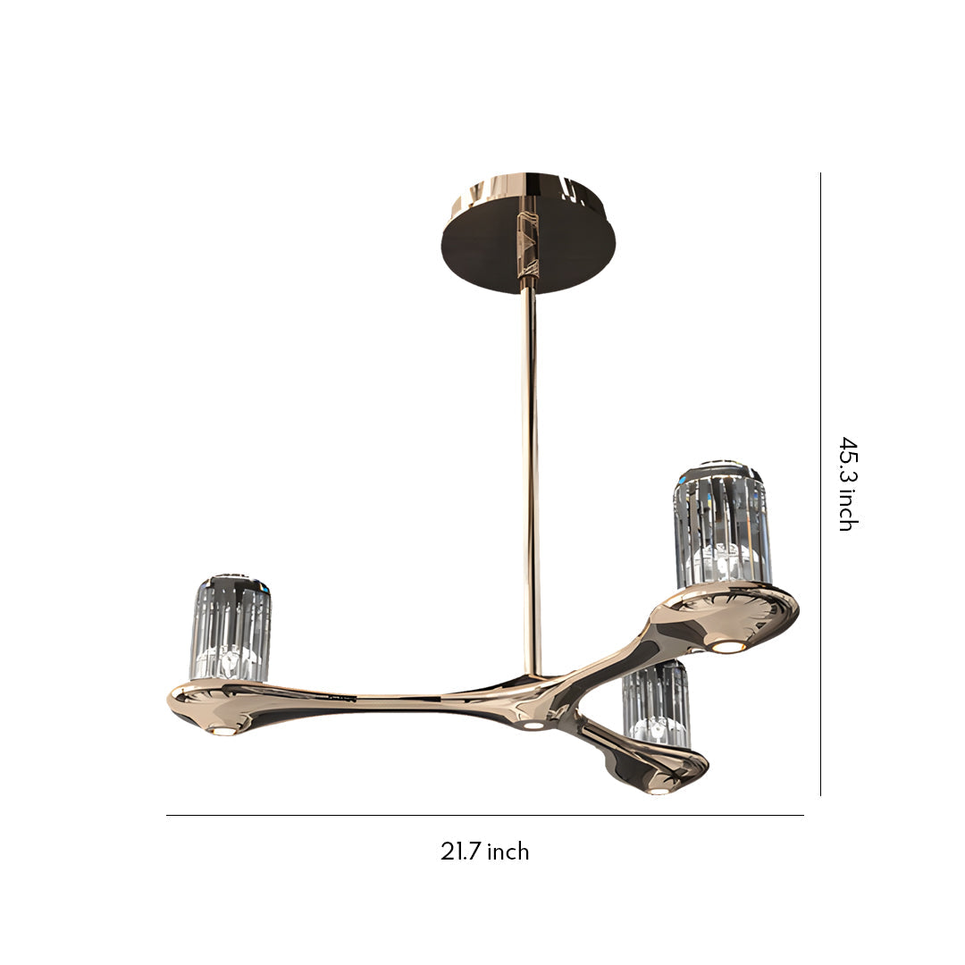 Minimalist Crystal Chandelier — Terracotta Gold Copper, 3-Light, Three-Color Dimming (3000K/4500K/6000K), 47.2" Adjustable Cord