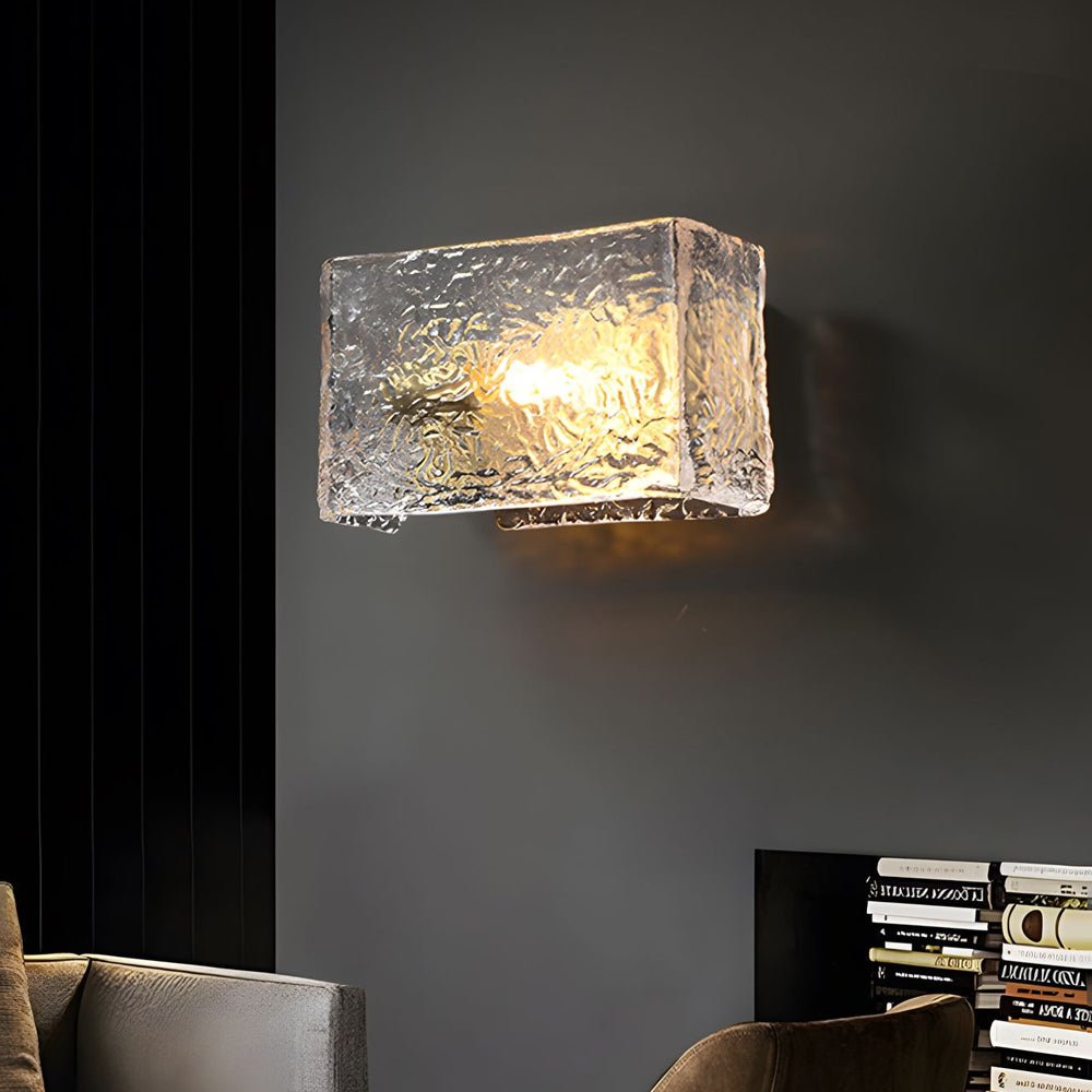 modern brass fixture with elegant rectangular ripple glass bedside wall lamp