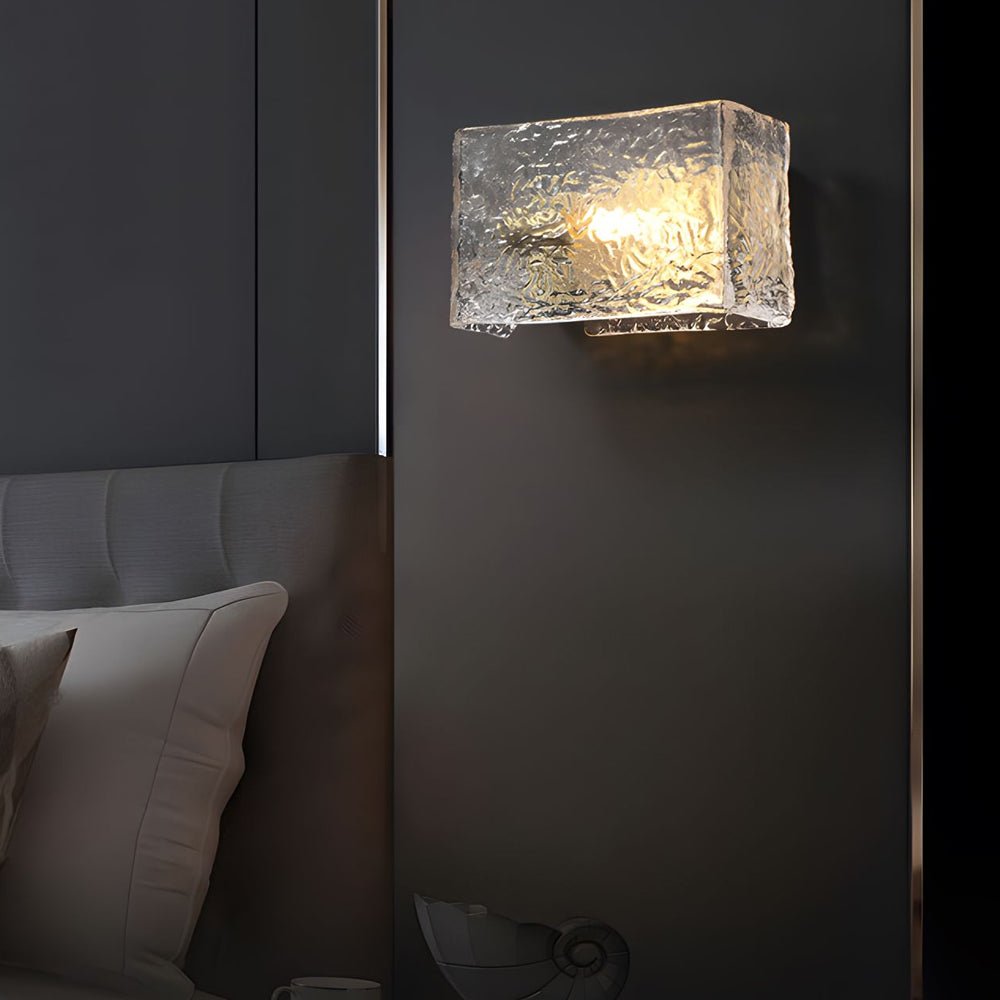 modern brass fixture with elegant rectangular ripple glass bedside wall lamp
