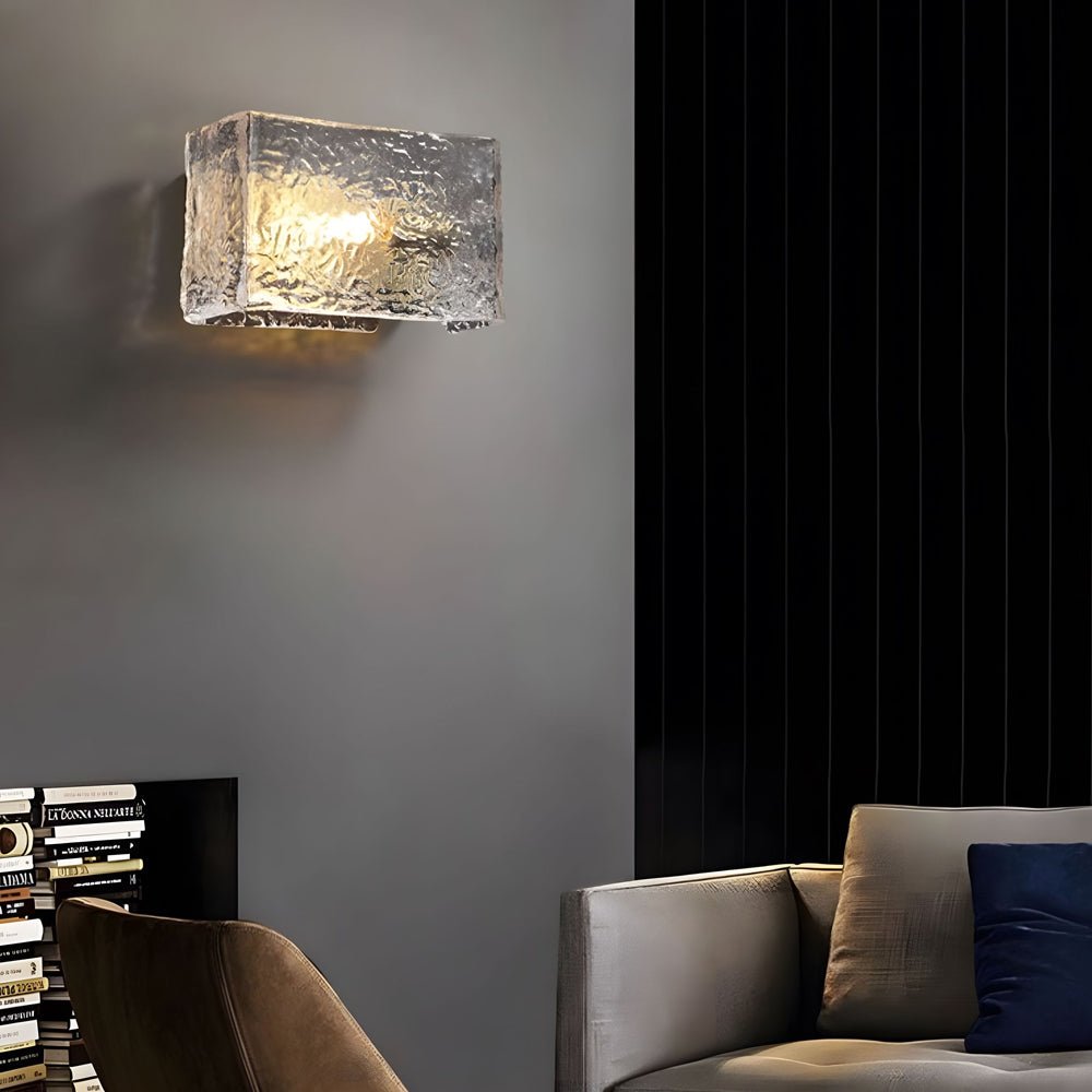 modern brass fixture with elegant rectangular ripple glass bedside wall lamp
