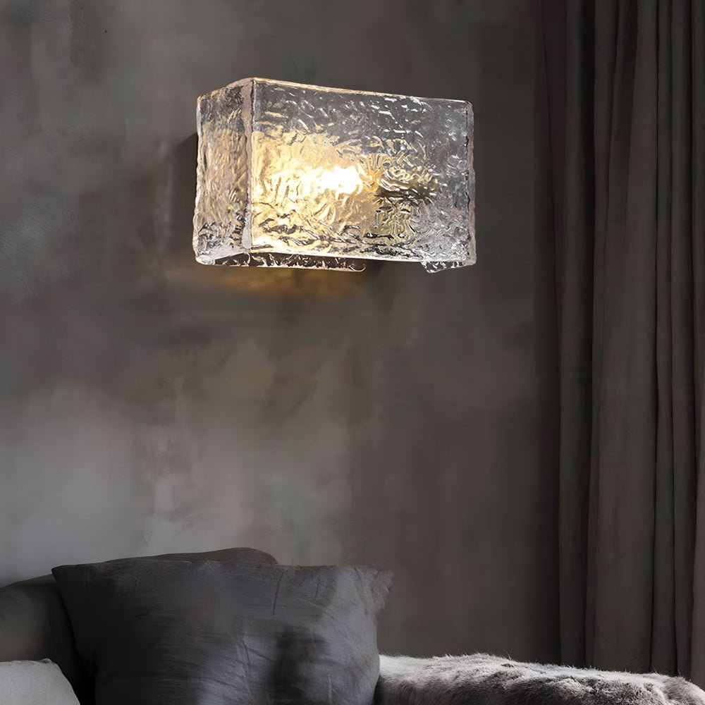 modern brass fixture with elegant rectangular ripple glass bedside wall lamp