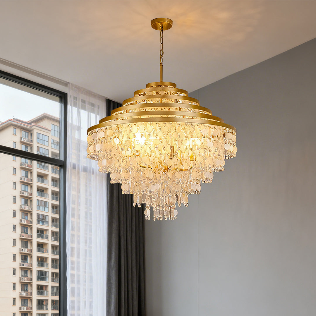 Gyro Seashell Chandelier — Gold Electroplated Metal, E12, Adjustable 1.8m Cord, 29.9" Diameter