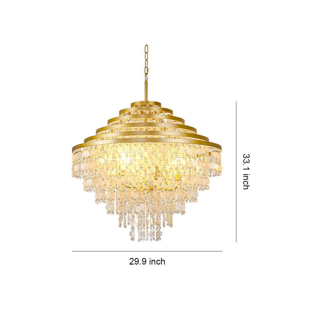 Gyro Seashell Chandelier — Gold Electroplated Metal, E12, Adjustable 1.8m Cord, 29.9" Diameter