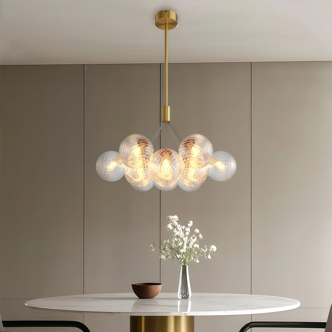 Bubble Glass Chandelier — Solid Copper Frame, G9, 3/7/13-Light