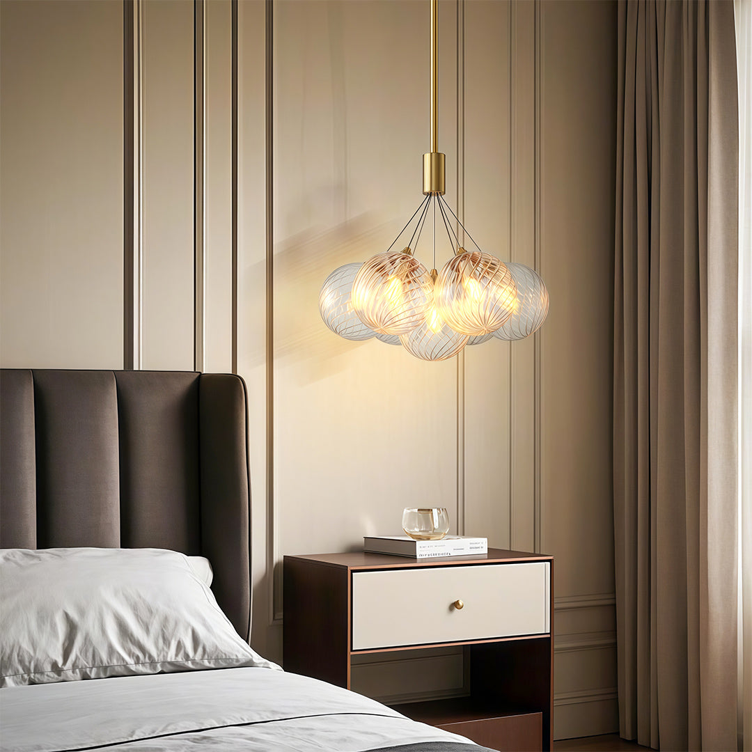 Bubble Glass Chandelier — Solid Copper Frame, G9, 3/7/13-Light