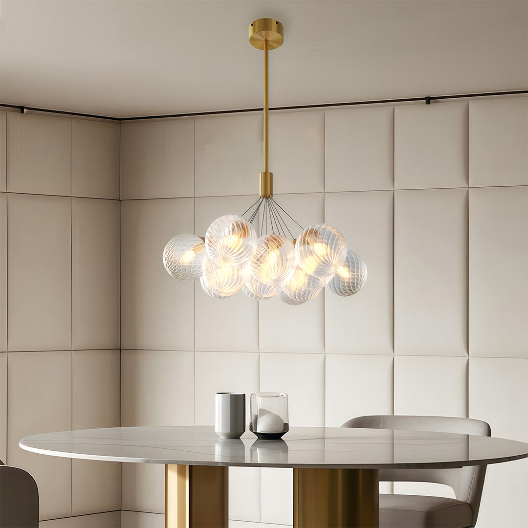 Bubble Glass Chandelier — Solid Copper Frame, G9, 3/7/13-Light