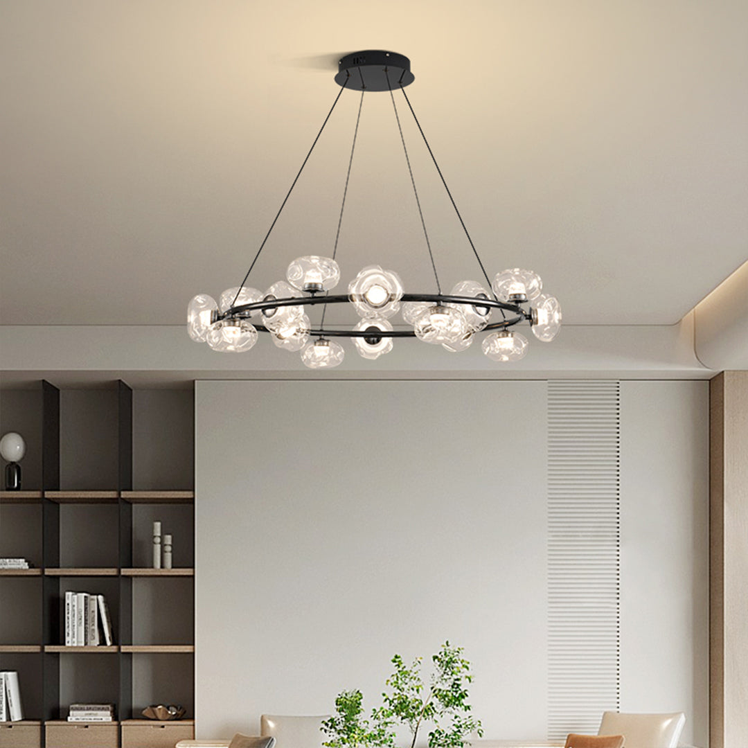 Bubble Glass Circular Chandelier — Iron, 12- or 16-Light, Warm/Neutral/White LED, Black or Copper