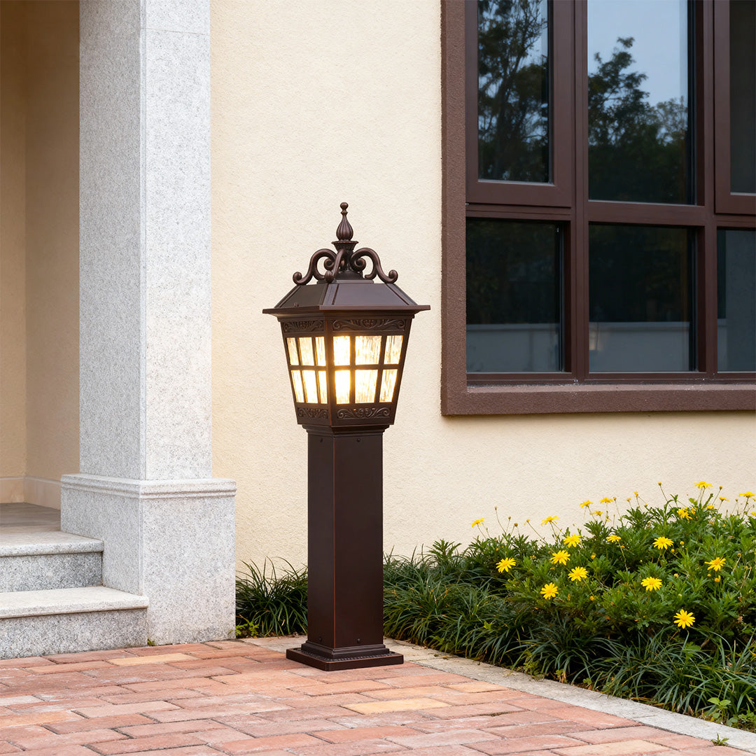 Classic Outdoor Post Light — Coffee-Brown Cast Aluminum, Clear Glass, 12W LED, IP44, 43"