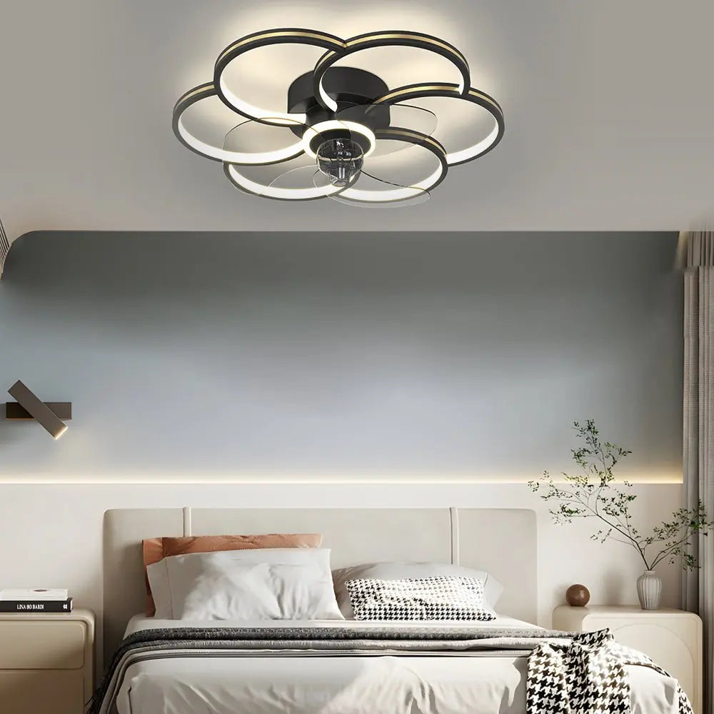 Modern Ceiling Fan and Light with Flower Design: Three-Step Dimming LED and Silent Operation Luxe