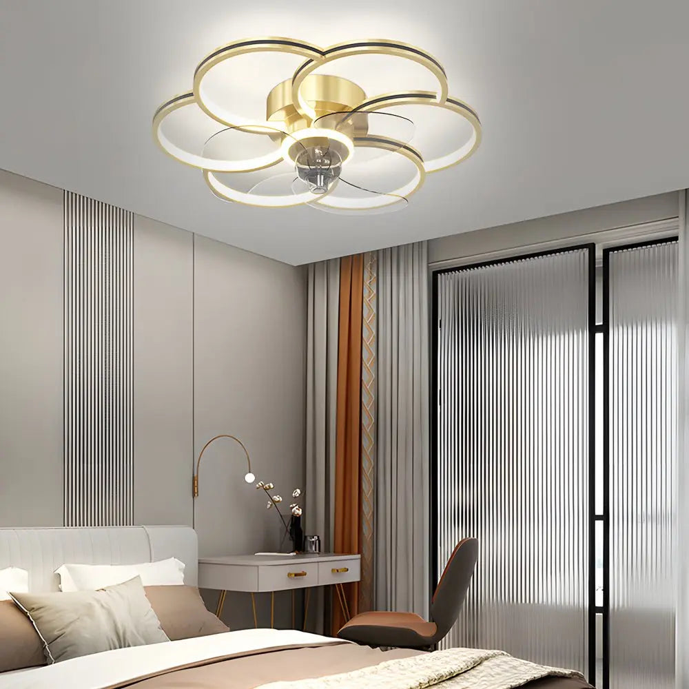 Modern Ceiling Fan and Light with Flower Design: Three-Step Dimming LED and Silent Operation Luxe